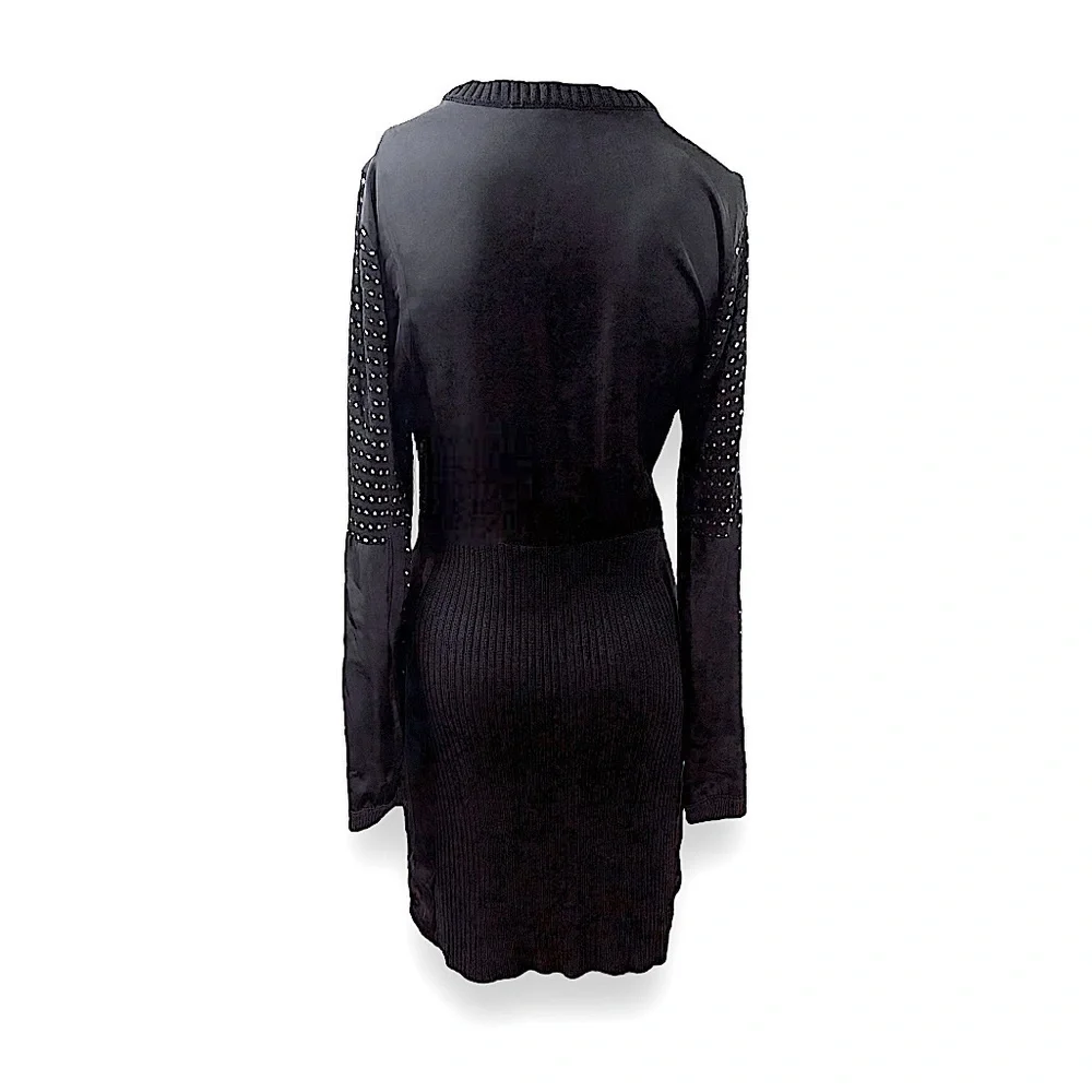 Walter Baker Celia Sweater Dress Black White Polka Dot Cotton Ribbed Women M